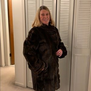 Ladies brown faux mid length coat